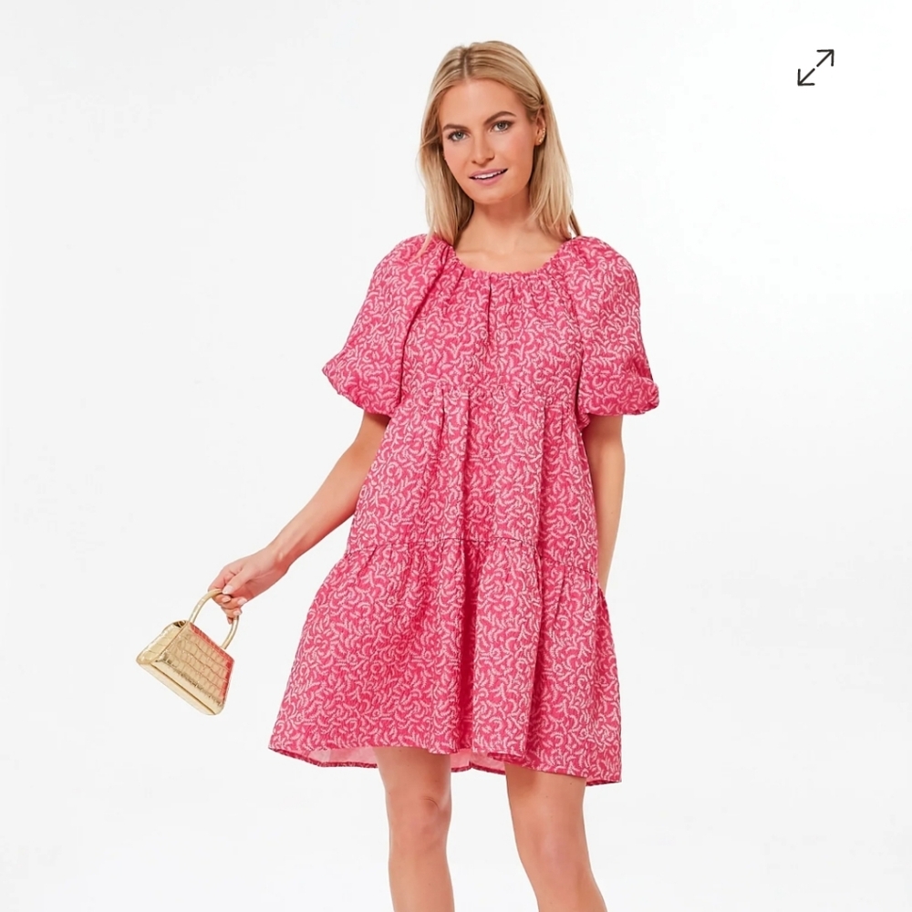 Hyacinth House Tuckernuck Textured Fuchsia Belinda Pink Mini Dress - Size Large